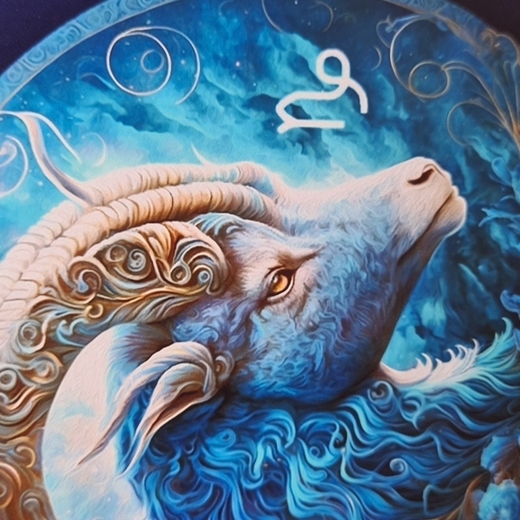 4x4 Capricorn Zodiac Sea Goat Art Illustration Watercolor Oil Painting Print - Picture 3 of 5